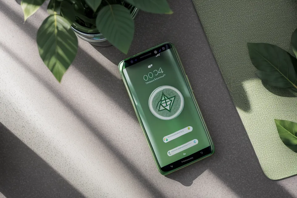 Smartphone auf einer Yogamatte mit einer Benachrichtigung über einen erfolgreichen Kursverkauf.